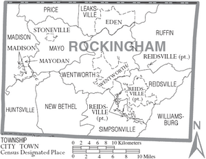 Map of Rockingham County North Carolina With Municipal and Township Labels