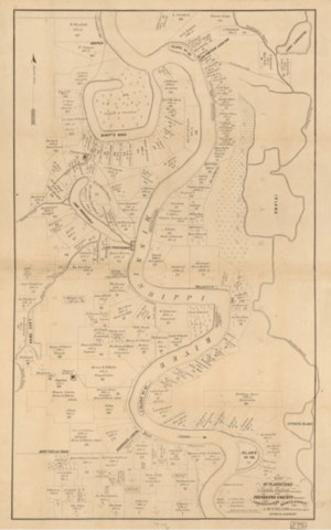 Map of plantations in Carrol Parish, Louisiana and Issaquena County MS