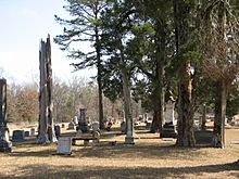 Cemetery of Greensboro Baptist Church in Webster County. The large white marble tombstone marks the grave of William F. Brantley, General, C.S.A.