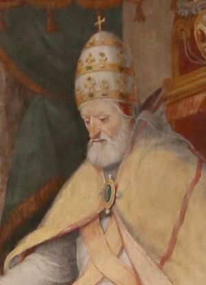 Orazio samacchini, Ottone I restituisce i territori della Chiesa a papa Agapito II, 1564-65, 03 (Papa Agapito II)