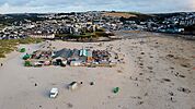 Perranporth Beach watering hole pub from air Fossick