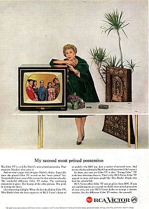 RCA Victor Color TV ad featuring milliner Lilly Daché, 1959