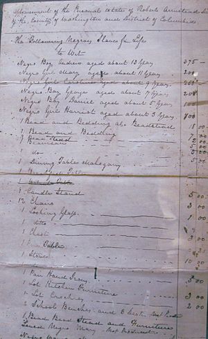 Robert armistead case file with list of enslaved Bell family children