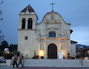 San Carlos Borromeo Cathedral (Monterey, CA) - exterior, at dusk