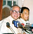 The Defence Minister, Shri Pranab Mukherjee addressing a Press Conference in South Block, New Delhi on July 10, 2004