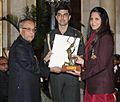 The President, Shri Pranab Mukherjee presenting the Arjuna Award for the year-2012 to Ms. Deepika Pallikal for Squash, in a glittering ceremony, at Rashtrapati Bhavan, in New Delhi on August 29, 2012