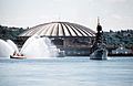 USS Leahy (CG-16) in front of the Seattle Kingdome Stadium on 6 October 1982 (6371846)