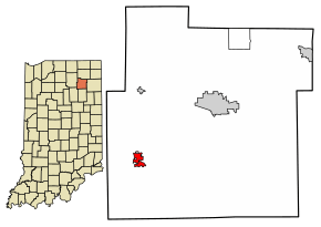 Location of South Whitley in Whitley County, Indiana.