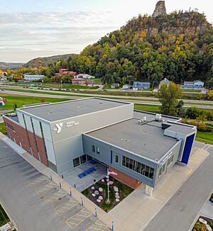 Winona YMCA with Sugar Loaf in the background