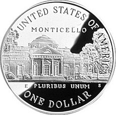 1994 Thomas Jefferson 250th Anniversary Silver Dollar Reverse