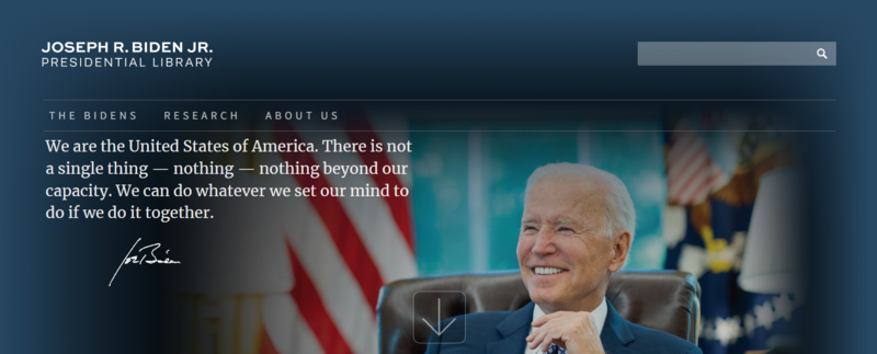 Biden Presidential Library website screenshot
