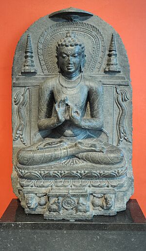 Buddha teaching Dharma, on lion throne