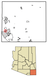 Location of Huachuca City in Cochise County, Arizona.