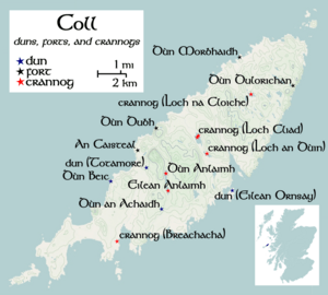 Coll map (duns, hillforts, and crannogs)