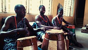 Drummers of traditional Gbedu drum in Yoruba land of Nigeria
