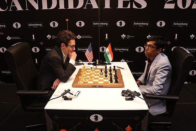 Fabiano Caruana - R Praggnanandhaa, Candidates Tournament 2024 01