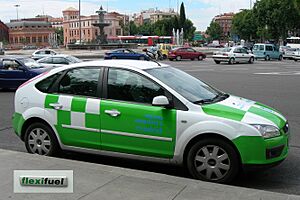 Ford Focus Flexifuel in Madrid with flexifuel badging