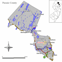 Map of Haledon in Passaic County. Inset: Location of Passaic County highlighted in the State of New Jersey.