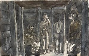 In an Air Raid Shelter, Dunkirk- Bombs are dropping Art.IWMARTLD239