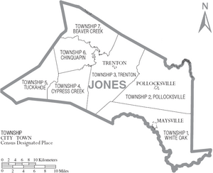 Map of Jones County North Carolina With Municipal and Township Labels