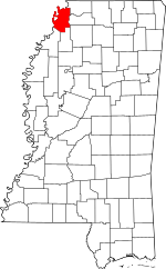 Map of Mississippi highlighting Tunica County