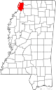 State map highlighting Tunica County