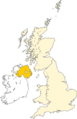 Map of Northern Ireland within the United Kingdom