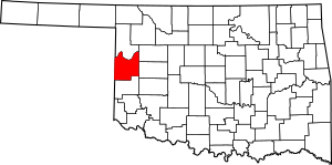 Map of Oklahoma highlighting Roger Mills County
