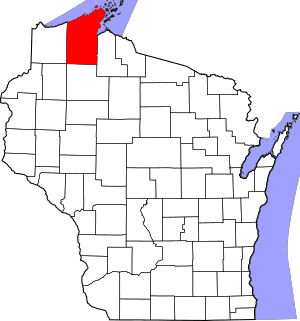 Map of Wisconsin highlighting Bayfield County