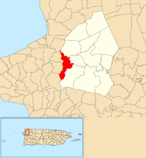 Location of Marías within the municipality of Moca shown in red