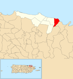 Location of Medianía Alta within the municipality of Loíza shown in red