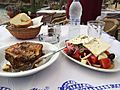 Moussaka and Greek Salad at a taverna in Greece