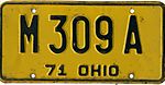 Ohio 1971 license plate - Number M 309 A.jpg