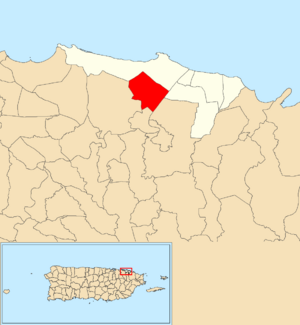 Location of Torrecilla Alta within the municipality of Loíza shown in red