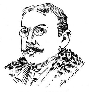 Black and white sketch of a man with spectacles and mustache