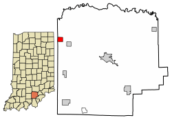 Location of Saltillo in Washington County, Indiana.