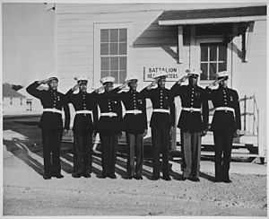 "... Although a dress uniform is not a part of the regular equipment, most of the Negro Marines spend $54 out of their p - NARA - 535871