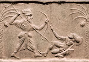 Achaemenid king killing a Greek hoplite