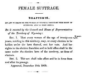 An Act to Grant to the Women of Wyoming Territory the Right of Suffrage and to Hold Office