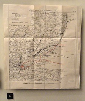British map of German airship bombing run - National World War I Museum - Kansas City, MO - DSC07591