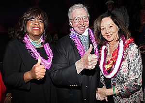 Chaz Hammel-Smith, Roger Ebert, and Nancy Kwan at the Hawaii International Film Festival in October 2010