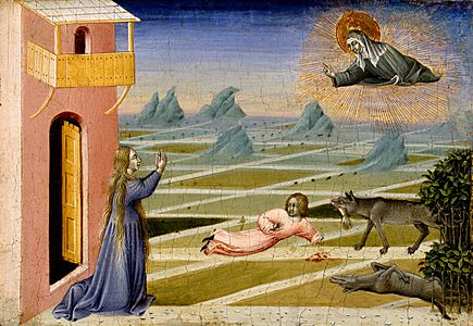 Giovanni di Paolo - Saint Clare Rescuing a Child Mauled by a Wolf - 44.571 - Museum of Fine Arts