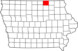Map of Iowa highlighting Mitchell County