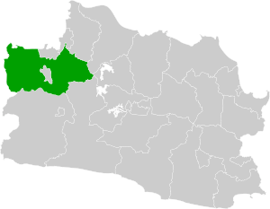 Bogor Regency in West Java province, south of Depok and Bekasi