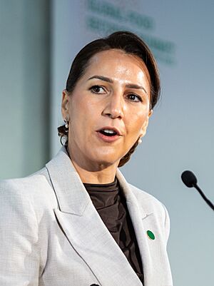 Mariam Almheiri, Minister for Climate Change and Environment, UAE, speaking at the Global Food Security Summit in London, 20 November 2023 (cropped).jpg