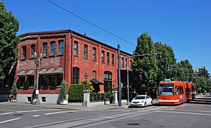 North Bank Depot west building with streetcar, 2011