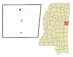 Location of Brooksville, Mississippi