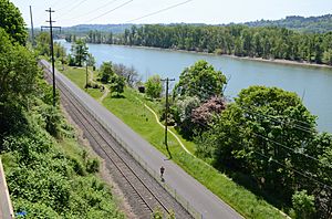 Oregon Pacific RR track and Springwater Corridor Trail from Hwy 99E