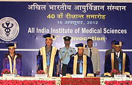 Pranab Mukherjee and the Union Minister for Health and Family Welfare, Shri Ghulam Nabi Azad at the 40th Annual Convocation of All India Institute of Medical Sciences (AIIMS), in New Delhi on October 16, 2012