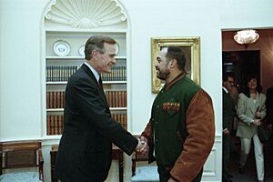 President George H. W. Bush meets with Reggie Jackson
